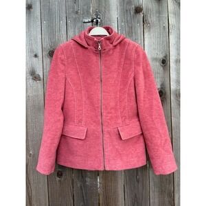 LL Bean Wool Blend Hooded Jacket Pink Rose Cottagecore Coat Women's Medium 1990s